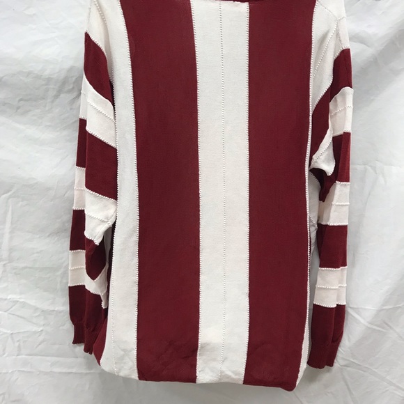 V-Neck Sweater Striped Wine Red - Picture 3 of 4